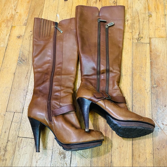 VGUC Guess Leather 4” Heeled Knee High Boots 7M - Picture 1 of 4